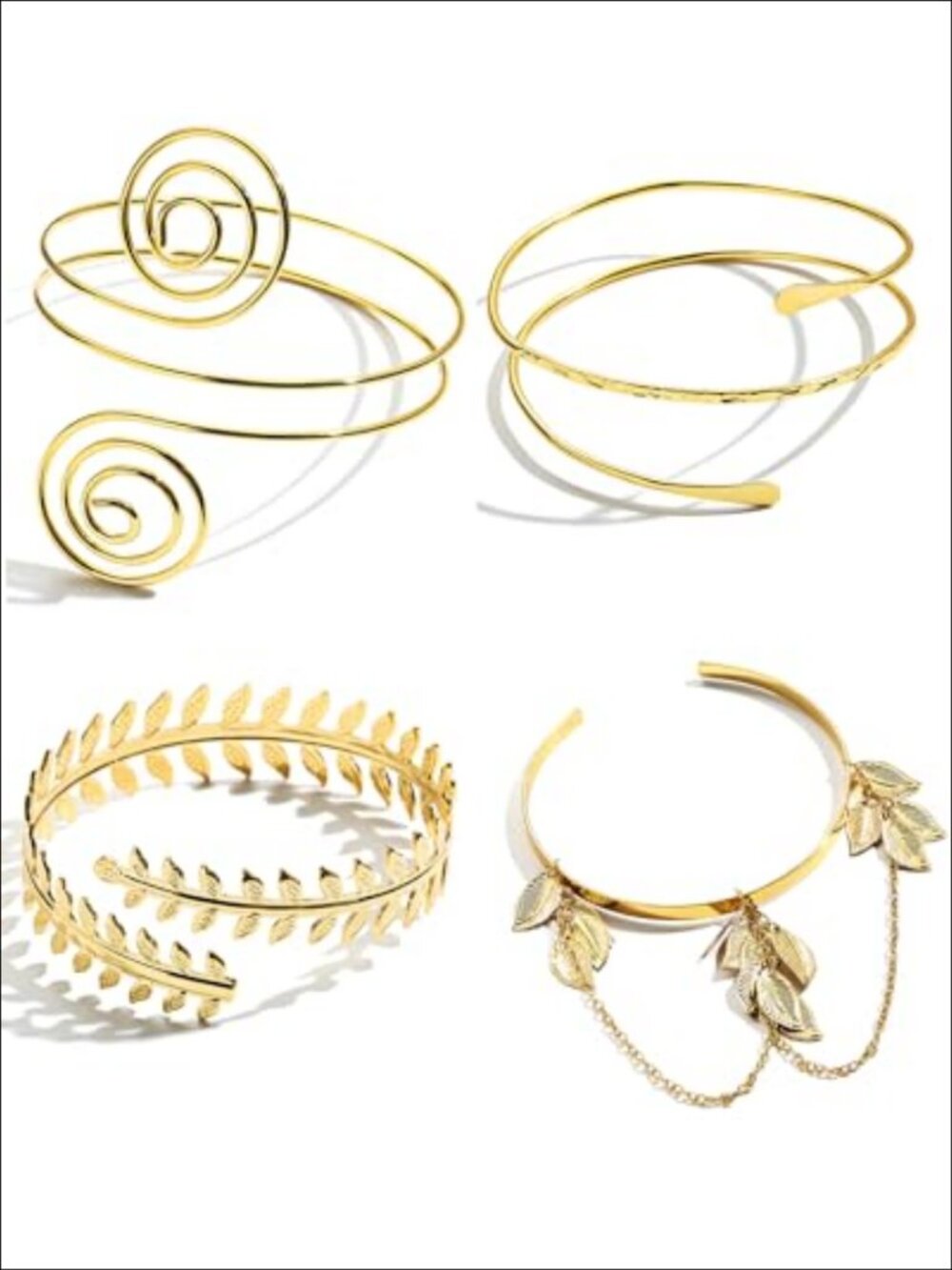 Adjustable Upper Arm Cuff Bracelet Set Leaf Feather Wide Band 4 Pcs